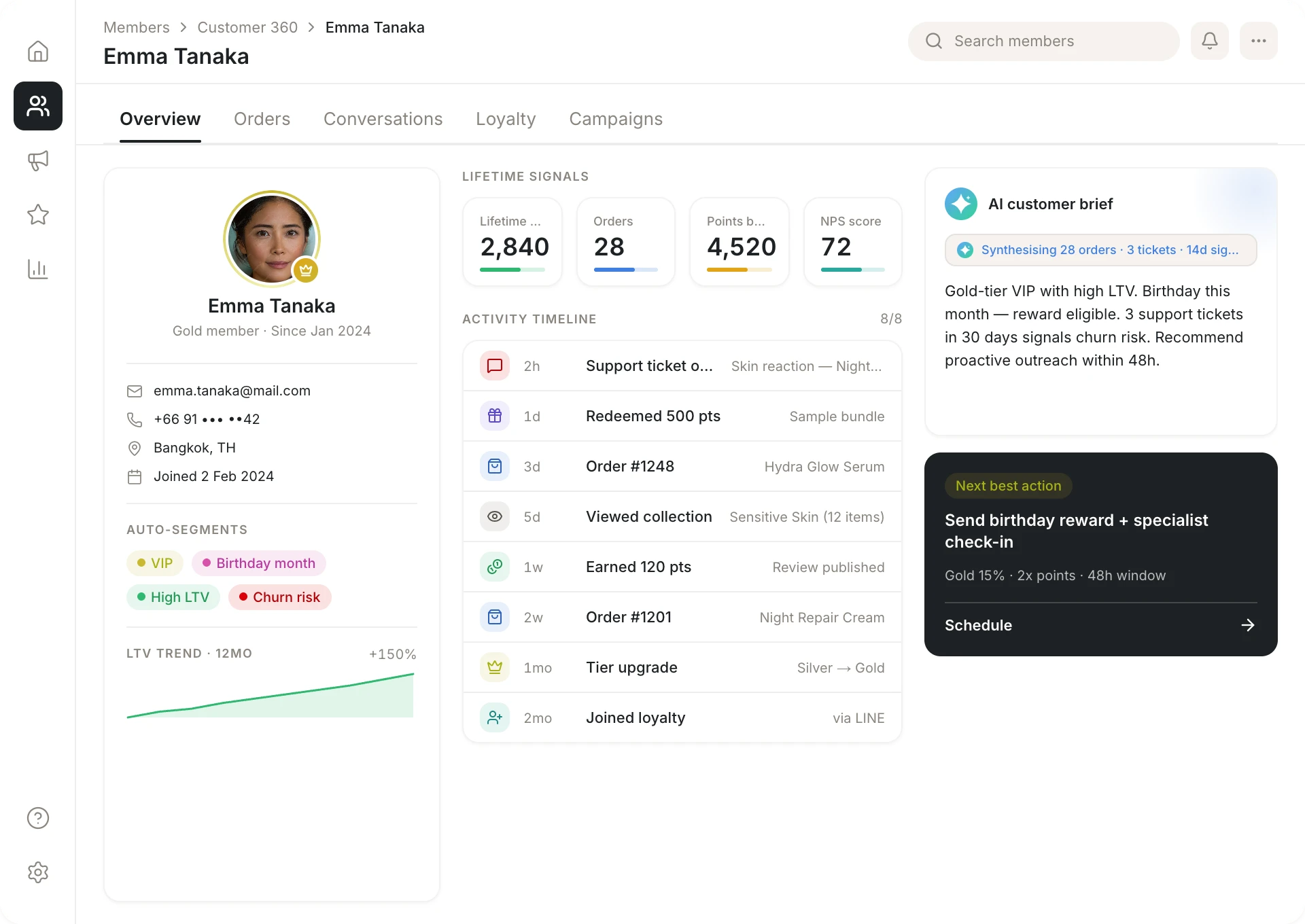หน้าจอ Customer 360 และรายการแคมเปญ