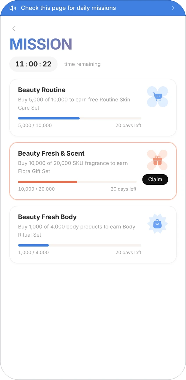 หน้าจอภารกิจและแคมเปญ Gamification ในหลังบ้าน